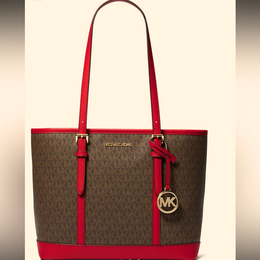 Jet Set Travel Large Logo Tote Bag Red/Brown